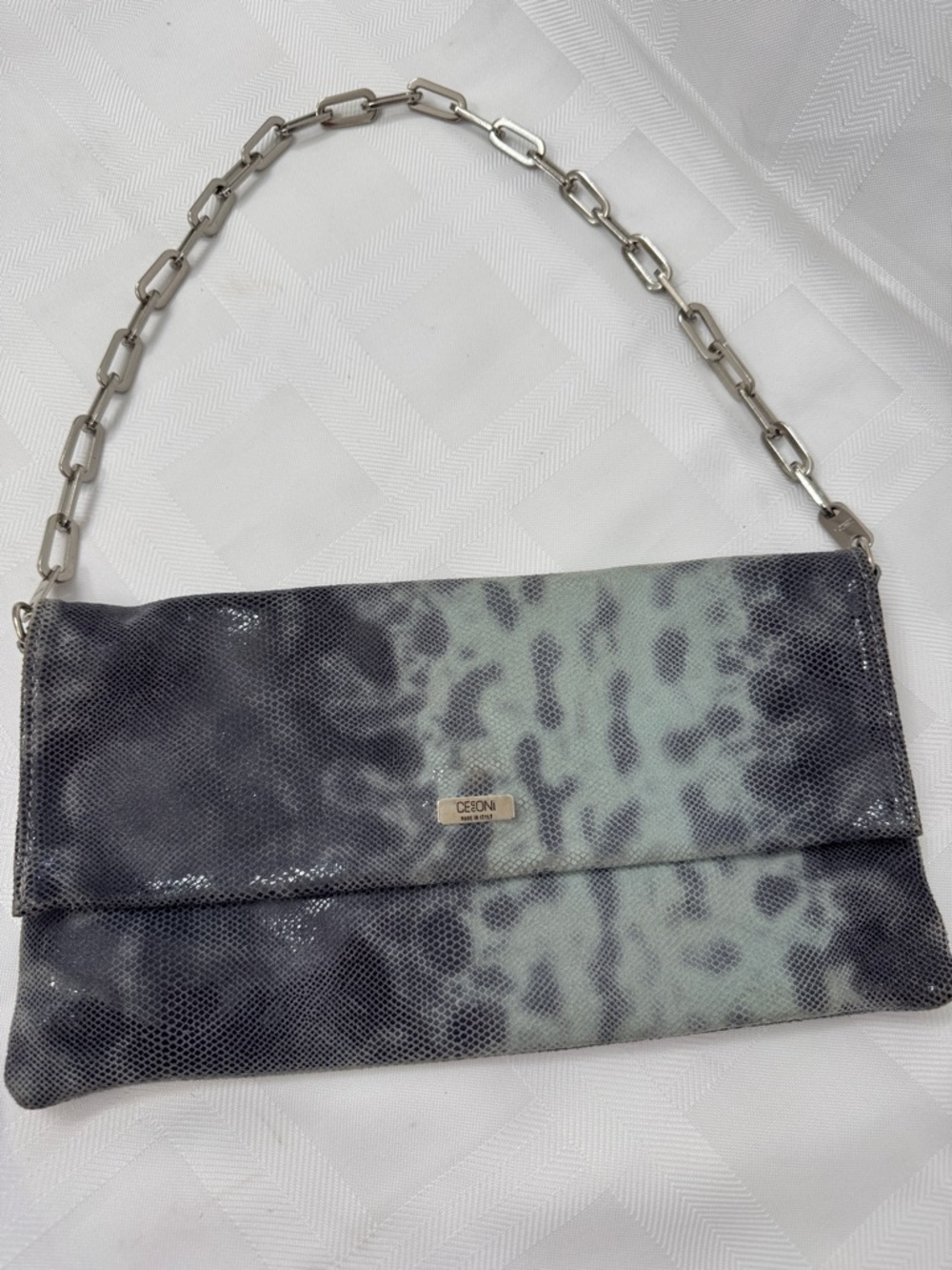 Cecconi Piero Italian Leather Snakeskin Chain Handle Clutch